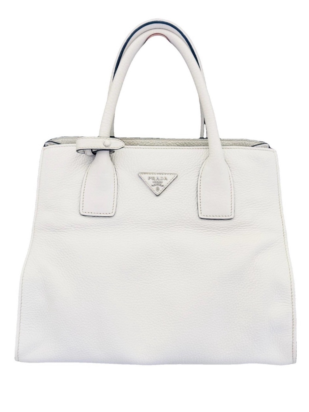 Prada AUTHENTIC Talco Off White Vitello Daino Textured Leather Tote Bag
